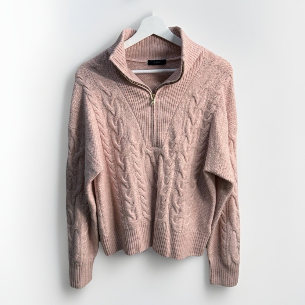 J. Crew Cable Knit‎ Half Zip Super Soft Yarn Sweater Womens Dusty Rose